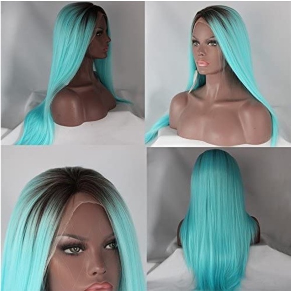 BLUE Ombre LONG  STRAIGHT LACE-FRONT WIG *NEW* - Picture 2 of 5